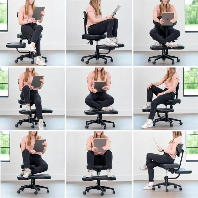Alt view image 5 of 6 - Black Mobile Cross Legged Office Chair with Back Support, CHAIR-CL03B | For Yoga Meditation, ADHD, Height Adjustable, Full Swivel Seat, Holds 242 lbs