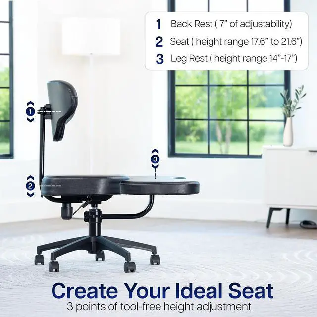 Alt view image 6 of 6 - Black Mobile Cross Legged Office Chair with Back Support, CHAIR-CL03B | For Yoga Meditation, ADHD, Height Adjustable, Full Swivel Seat, Holds 242 lbs