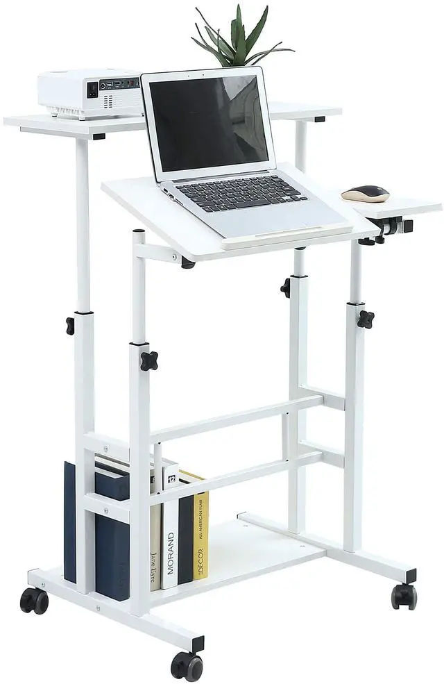 Main image of Portable Standing Desk on Wheels, Height Adjustable Mobile Workstation with Keyboard Tray and Storage Shelf, Rolling Laptop Desk for Home Office, Small Spaces, Study, Bedside Use