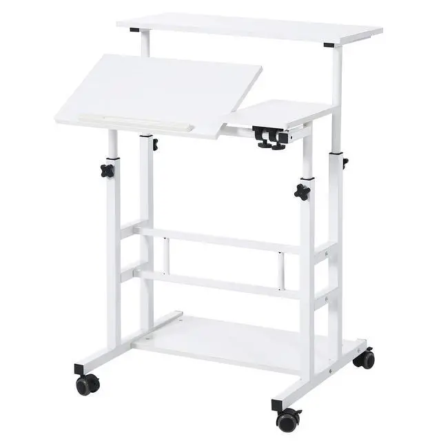 Alt view image 5 of 6 - Portable Standing Desk on Wheels, Height Adjustable Mobile Workstation with Keyboard Tray and Storage Shelf, Rolling Laptop Desk for Home Office, Small Spaces, Study, Bedside Use