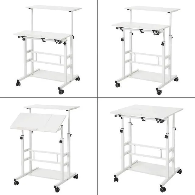 Alt view image 6 of 6 - Portable Standing Desk on Wheels, Height Adjustable Mobile Workstation with Keyboard Tray and Storage Shelf, Rolling Laptop Desk for Home Office, Small Spaces, Study, Bedside Use