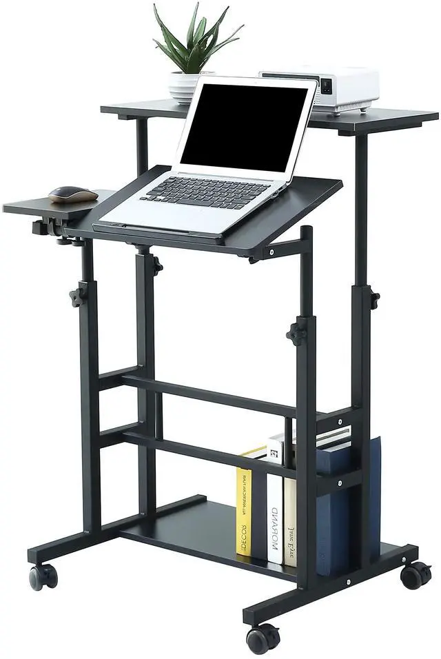 Main image of Portable Standing Desk on Wheels, Height Adjustable Mobile Workstation with Keyboard Tray and Storage Shelf, Rolling Laptop Desk for Home Office, Small Spaces, Study, Bedside Use