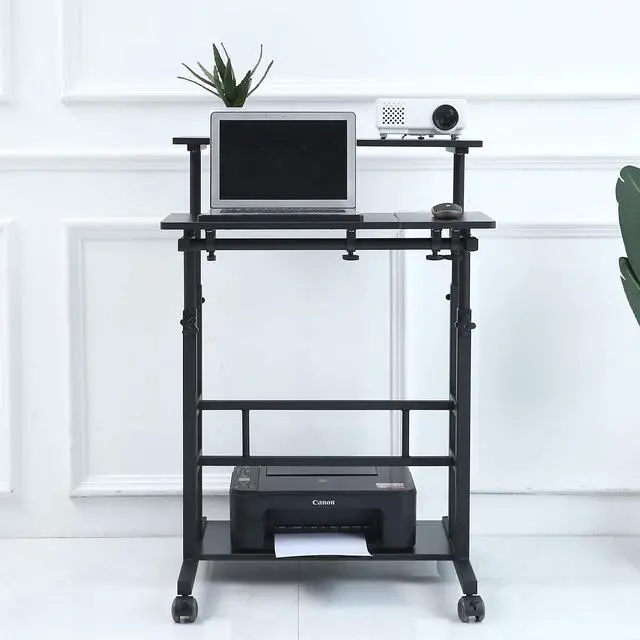 Alt view image 4 of 6 - Portable Standing Desk on Wheels, Height Adjustable Mobile Workstation with Keyboard Tray and Storage Shelf, Rolling Laptop Desk for Home Office, Small Spaces, Study, Bedside Use