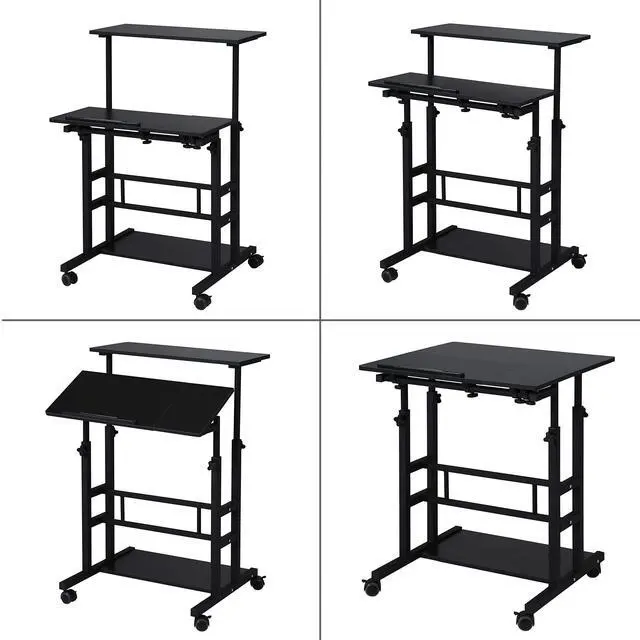 Alt view image 6 of 6 - Portable Standing Desk on Wheels, Height Adjustable Mobile Workstation with Keyboard Tray and Storage Shelf, Rolling Laptop Desk for Home Office, Small Spaces, Study, Bedside Use