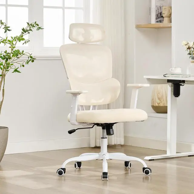 Main image of Ergonomic Office Chair,Home Mesh Office Desk Chairs,High Back Office Chair 330 LBS,Swivel Computer Chair with 2D Armrest,Adjustable Headrest,Lumbar Support,Rocking Function (Beige)
