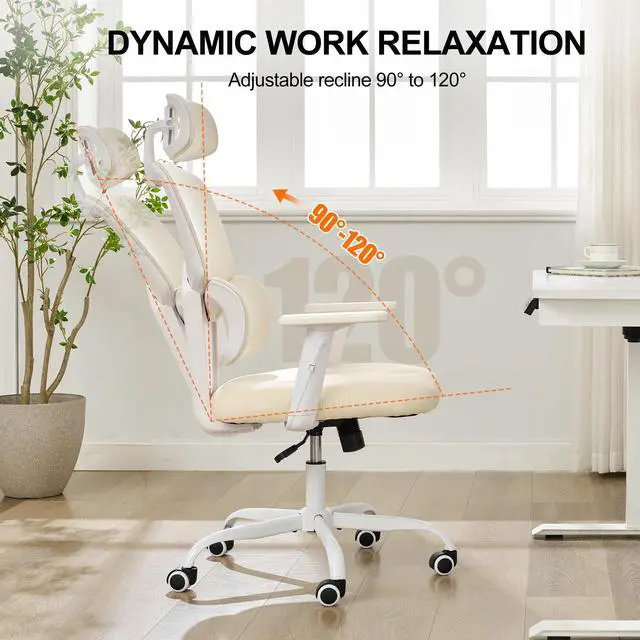 Alt view image 5 of 6 - Ergonomic Office Chair,Home Mesh Office Desk Chairs,High Back Office Chair 330 LBS,Swivel Computer Chair with 2D Armrest,Adjustable Headrest,Lumbar Support,Rocking Function (Beige)