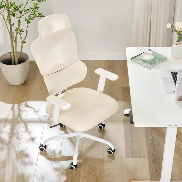 Alt view image 6 of 6 - Ergonomic Office Chair,Home Mesh Office Desk Chairs,High Back Office Chair 330 LBS,Swivel Computer Chair with 2D Armrest,Adjustable Headrest,Lumbar Support,Rocking Function (Beige)