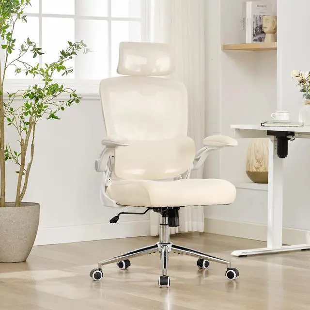 Main image of Ergonomic Office Chair,Home Mesh Office Desk Chairs,High Back Chair 330 LBS,Swivel Computer Task Chair with Adjustable Lumbar Support,Up&Down Flip-Up Arms,Rocking Function (Beige)