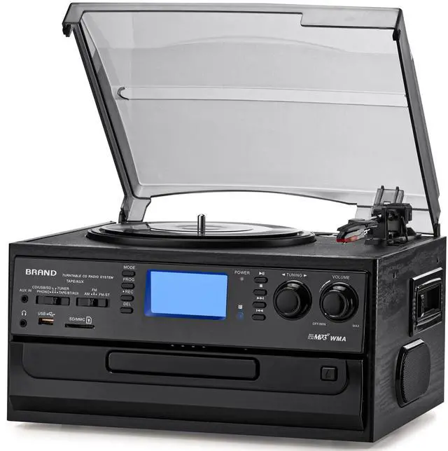 Main image of 10-in-1 Bluetooth Turntable Record Player with Built-in Speaker, Vinyl Turntable CD Cassette and FM/AM Radio Combo, AUX in RCA Out USB MP3 Recording Headphone Jack Compact