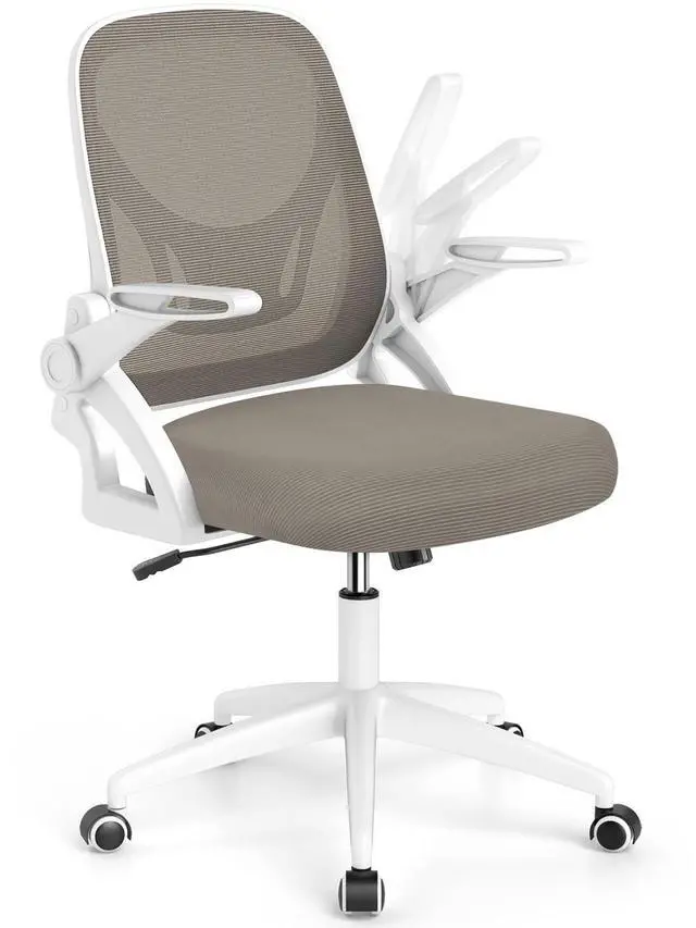 Main image of Mesh Office Chair, Ergonomic Desk Chair with Flip-up Arms & Lumbar Support, Height Adjustable Swivel Computer Desk Chair with High Back for Home Office (Khaki)