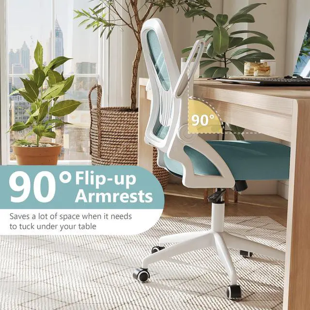 Alt view image 6 of 6 - Mesh Office Chair, Ergonomic Desk Chair with Flip-up Arms & Lumbar Support, Height Adjustable Swivel Computer Desk Chair with High Back for Home Office (Blue)