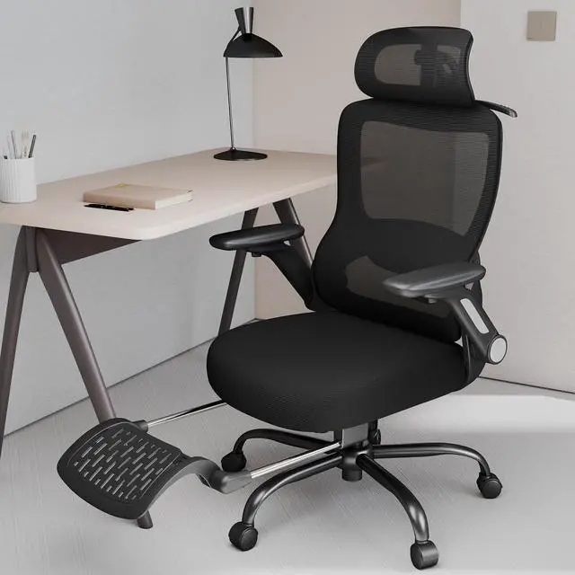 Main image of Ergonomic Office Chair with Footrest, High-Back Home Desk Chair with Adjustable Lumbar Support, Headrest, Flip-Up Arms, 90-135° Tilt Lock, and Wide Cushion, Big and Tall Mesh Computer Seating