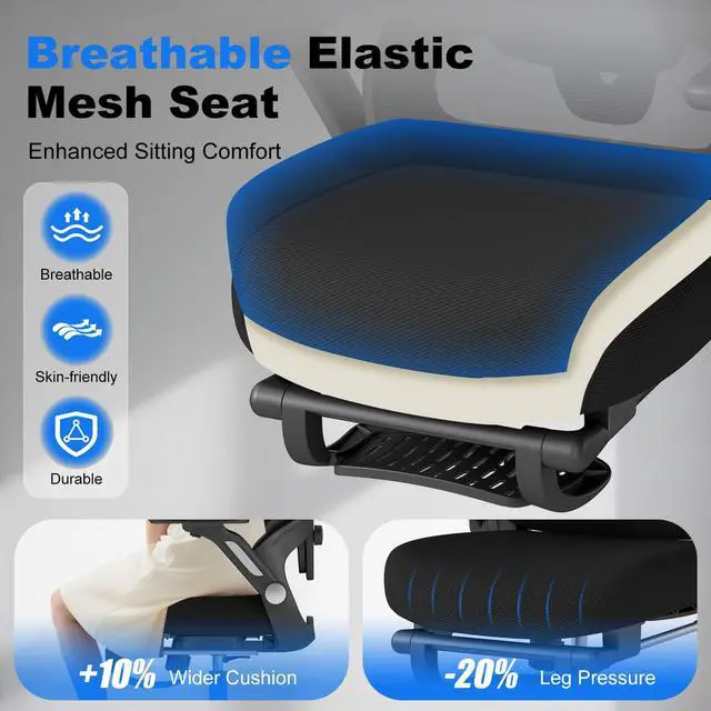 Alt view image 3 of 6 - Ergonomic Office Chair with Footrest, High-Back Home Desk Chair with Adjustable Lumbar Support, Headrest, Flip-Up Arms, 90-135° Tilt Lock, and Wide Cushion, Big and Tall Mesh Computer Seating