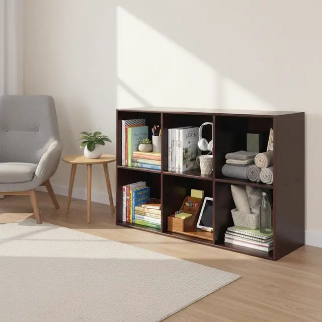 Alt view image 2 of 6 - 6 Cube Storage Organizer - Solid Wood Bookshelf - Cube Shelf - Vertical or Horizontal Bookcase - Open Book Shelf - Easy Assembly for Bedroom, Living Room, Office