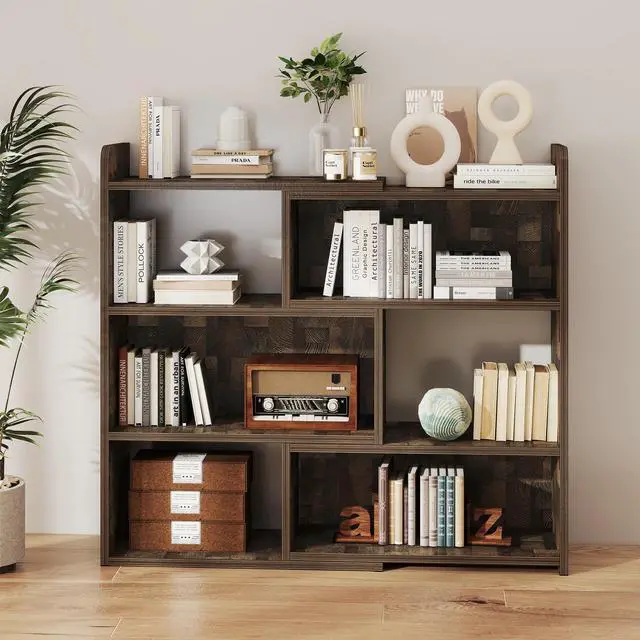 Main image of Wooden Expandable Bookcase, 3-Tier Ladder Open Storage Bookshelf, Storage Organizer Bookcase for Study Office Living Room, Brown