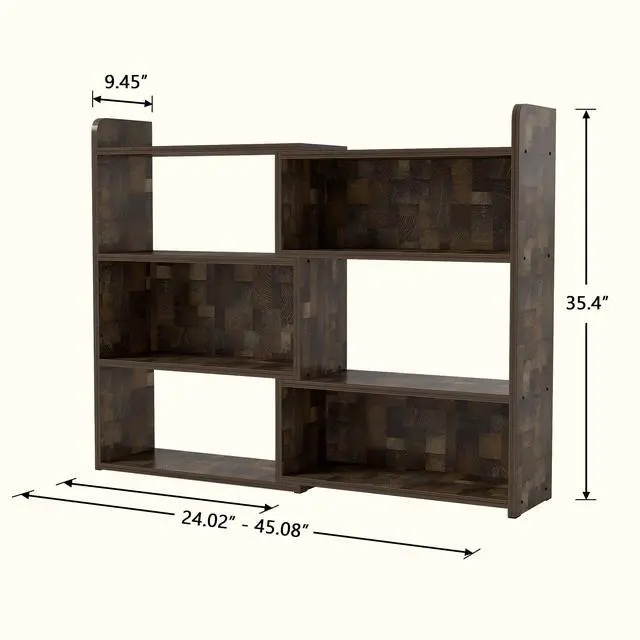 Alt view image 2 of 6 - Wooden Expandable Bookcase, 3-Tier Ladder Open Storage Bookshelf, Storage Organizer Bookcase for Study Office Living Room, Brown