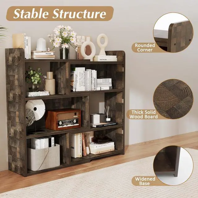 Alt view image 3 of 6 - Wooden Expandable Bookcase, 3-Tier Ladder Open Storage Bookshelf, Storage Organizer Bookcase for Study Office Living Room, Brown