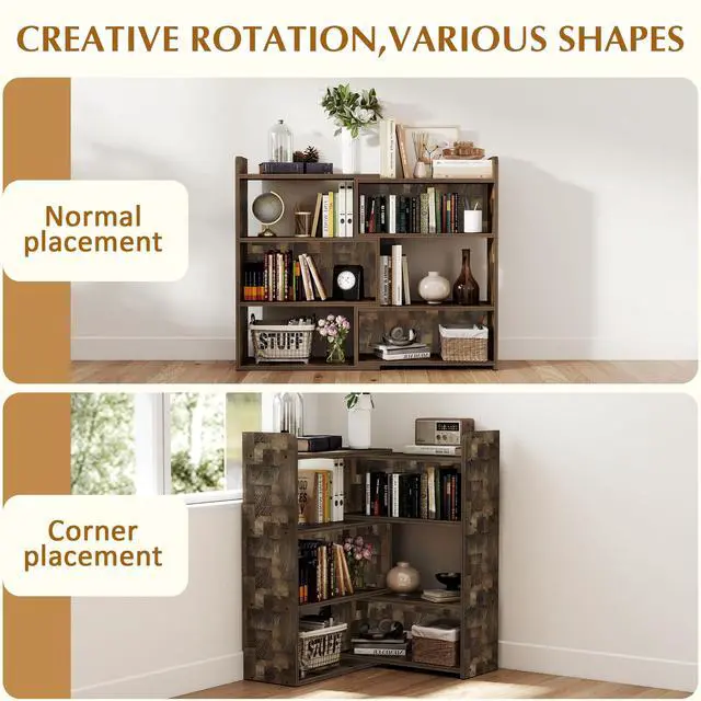 Alt view image 6 of 6 - Wooden Expandable Bookcase, 3-Tier Ladder Open Storage Bookshelf, Storage Organizer Bookcase for Study Office Living Room, Brown