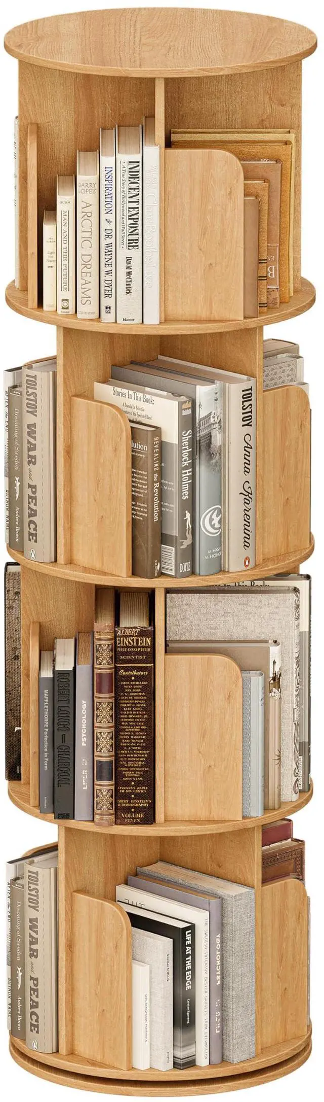 Main image of Wooden 4 Tier Rotating Bookshelf, Spinning Bookshelf Tower,Modern Revolving Small Bookcase for Corner,Living Room,Bedroom (Natural Oak, 4-Tier)