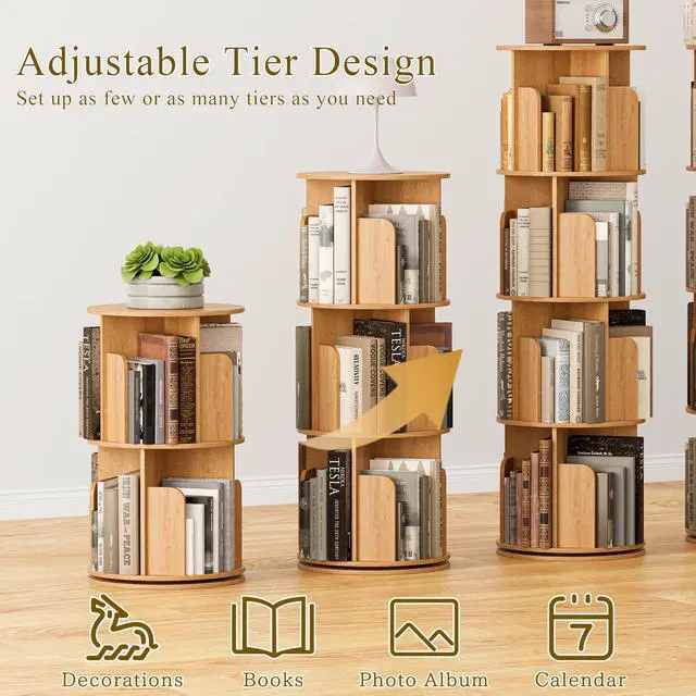 Alt view image 5 of 6 - Wooden 4 Tier Rotating Bookshelf, Spinning Bookshelf Tower,Modern Revolving Small Bookcase for Corner,Living Room,Bedroom (Natural Oak, 4-Tier)
