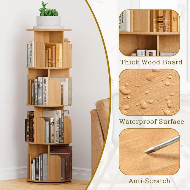 Alt view image 6 of 6 - Wooden 4 Tier Rotating Bookshelf, Spinning Bookshelf Tower,Modern Revolving Small Bookcase for Corner,Living Room,Bedroom (Natural Oak, 4-Tier)