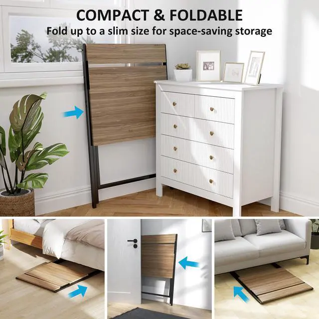 Alt view image 4 of 6 - Small Folding Desk, 27.6 Inch Foldable Computer Desk with Monitor Shelf, Space Saving Portable Writing Table for Small Spaces, Home Office, Study, Easy Assembly, Walnut