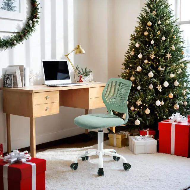 Alt view image 2 of 6 - Armless Home Office Desk Chair, Colorful Task Chair with Soft Mesh Padded Cushion, Height Adjustable Swivel Study Computer Chair for for Girls Boys Teens (Green , 1PC)