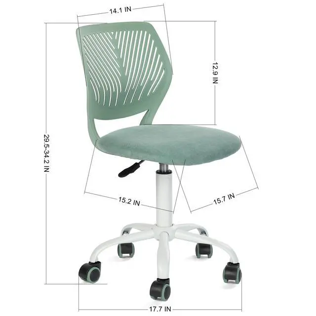 Alt view image 3 of 6 - Armless Home Office Desk Chair, Colorful Task Chair with Soft Mesh Padded Cushion, Height Adjustable Swivel Study Computer Chair for for Girls Boys Teens (Green , 1PC)