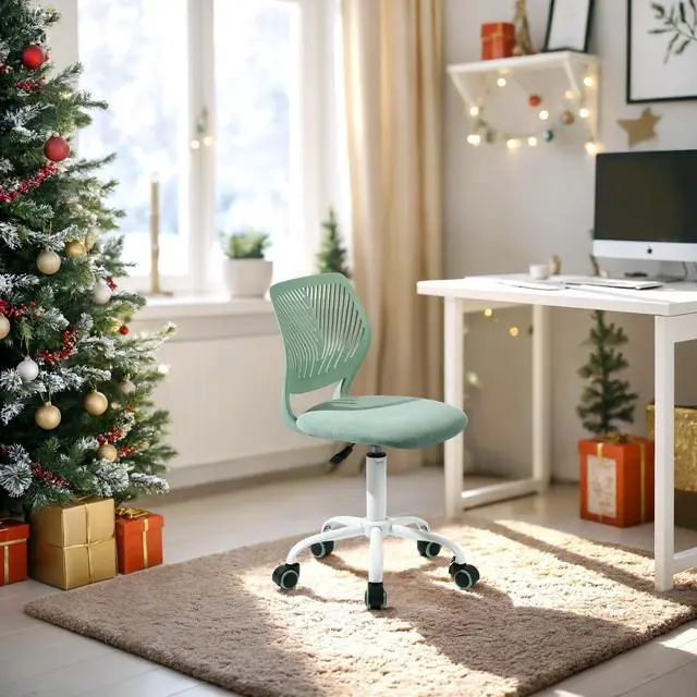 Alt view image 4 of 6 - Armless Home Office Desk Chair, Colorful Task Chair with Soft Mesh Padded Cushion, Height Adjustable Swivel Study Computer Chair for for Girls Boys Teens (Green , 1PC)
