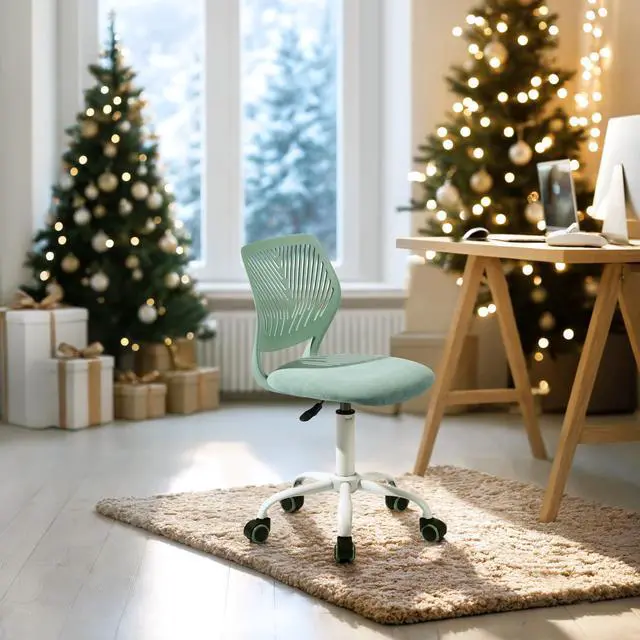 Alt view image 6 of 6 - Armless Home Office Desk Chair, Colorful Task Chair with Soft Mesh Padded Cushion, Height Adjustable Swivel Study Computer Chair for for Girls Boys Teens (Green , 1PC)