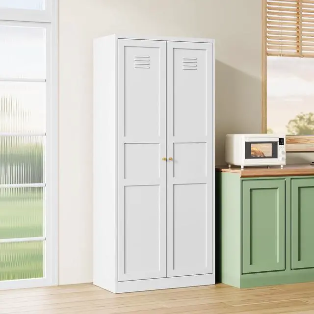 Main image of Metal Pantry Cabinet, Utility Storage Cabinets with 2 Doors and 5 Shelves, Versatile Freestanding Tall Cupboard for Kitchen, Bedroom, Laundry Room and Office, 71" H x 15.7" D x 31.5" W