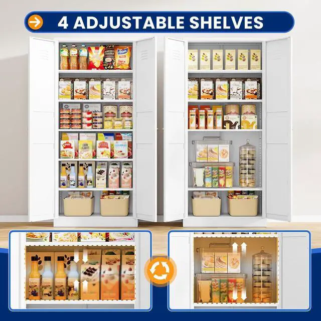 Alt view image 5 of 6 - Metal Pantry Cabinet, Utility Storage Cabinets with 2 Doors and 5 Shelves, Versatile Freestanding Tall Cupboard for Kitchen, Bedroom, Laundry Room and Office, 71" H x 15.7" D x 31.5" W