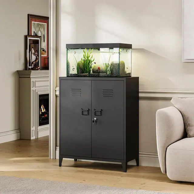 Alt view image 2 of 6 - Metal Locker with 2 Doors, Metal Storage Sideboard Accent Cabinets for Kitchen, Pantry, Home Office and Garage