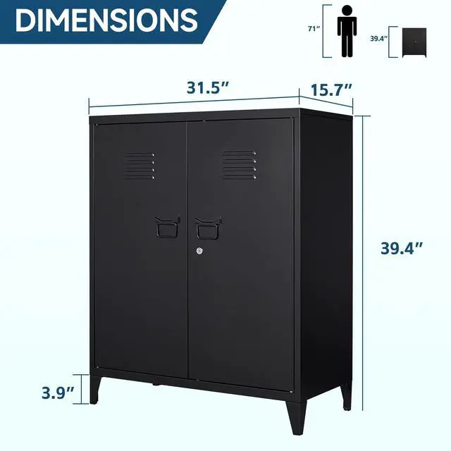Alt view image 3 of 6 - Metal Locker with 2 Doors, Metal Storage Sideboard Accent Cabinets for Kitchen, Pantry, Home Office and Garage