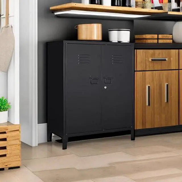 Alt view image 6 of 6 - Metal Locker with 2 Doors, Metal Storage Sideboard Accent Cabinets for Kitchen, Pantry, Home Office and Garage
