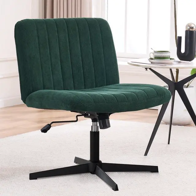 Main image of Green Criss Cross Chair No Wheels Armless Wide Seat Office Chair Swivel Vanity Velvet Padded Vanity Chair for Girls