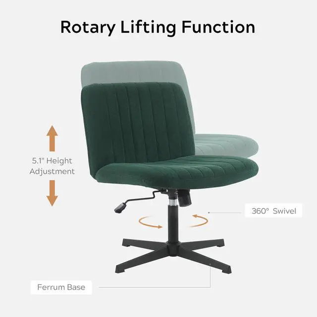 Alt view image 5 of 6 - Green Criss Cross Chair No Wheels Armless Wide Seat Office Chair Swivel Vanity Velvet Padded Vanity Chair for Girls