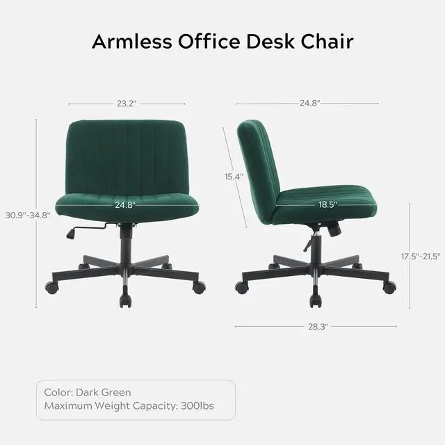 Alt view image 2 of 6 - Crossleg Chair with Wheels Wide Seat Home Desk Criss Computer Chair Velvet Swivel Side Vanity Chair Green for Girl