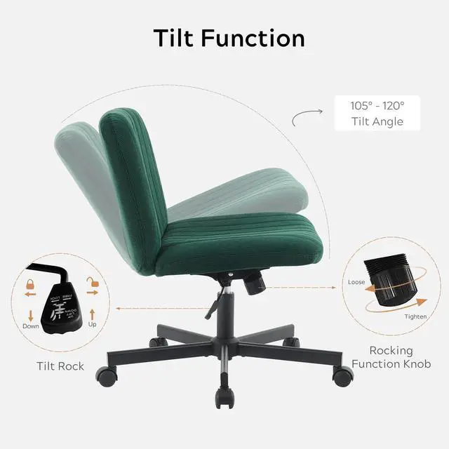 Alt view image 4 of 6 - Crossleg Chair with Wheels Wide Seat Home Desk Criss Computer Chair Velvet Swivel Side Vanity Chair Green for Girl