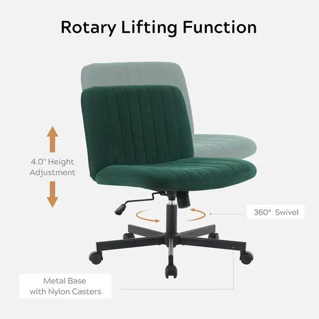 Alt view image 5 of 6 - Crossleg Chair with Wheels Wide Seat Home Desk Criss Computer Chair Velvet Swivel Side Vanity Chair Green for Girl
