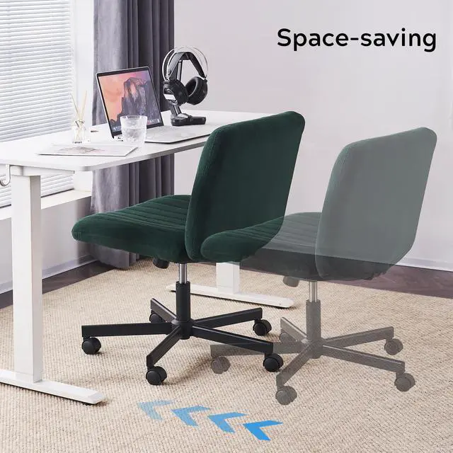 Alt view image 6 of 6 - Crossleg Chair with Wheels Wide Seat Home Desk Criss Computer Chair Velvet Swivel Side Vanity Chair Green for Girl