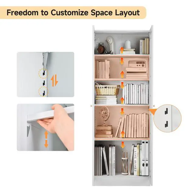 Alt view image 3 of 6 - White Bookcase with Doors, 5 Tier Bookshelf, Tall Bookshelf with Storage, Modern Display Cases for Collectibles, 70.87" Display Cabinet with Doors Curio Cabinet for Home Office Library
