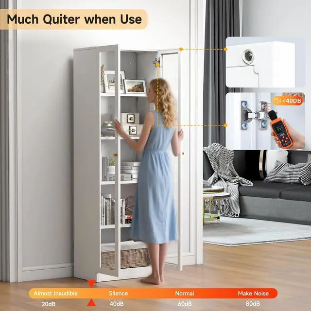 Alt view image 5 of 6 - White Bookcase with Doors, 5 Tier Bookshelf, Tall Bookshelf with Storage, Modern Display Cases for Collectibles, 70.87" Display Cabinet with Doors Curio Cabinet for Home Office Library