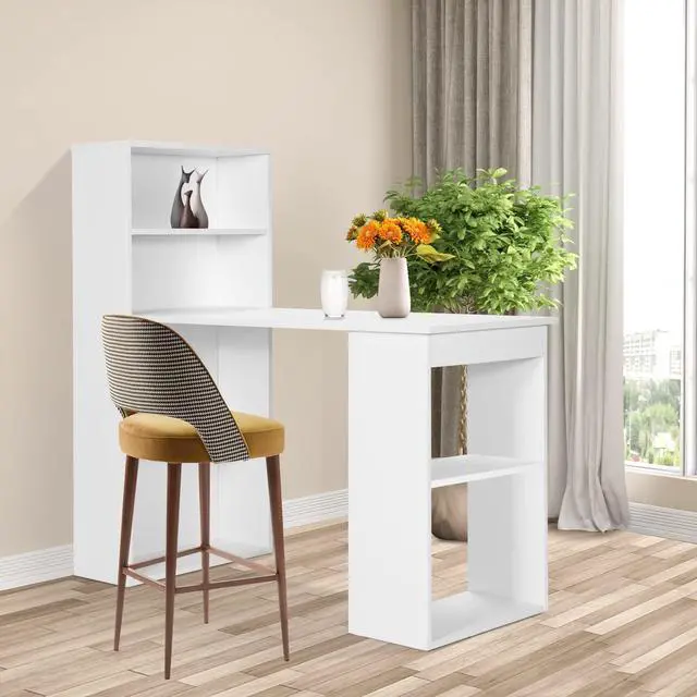 Alt view image 4 of 6 - White Computer Desk with Shelves, 48 Study Writing Desk with 6-Tier Storage Shelves, Reversible Study Workstation w/Wide Base for Home, Office & Dorm, Easy Assembly