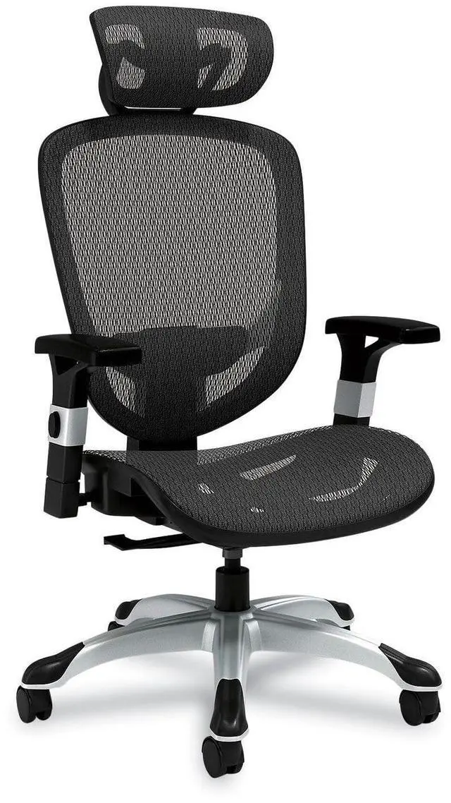 Main image of Minerva Ergonomic Swivel Computer Desk Chair, Mesh Office Task Chair, Adjustable Seat, Arms, Headrest, Supports Up to 275 lb, Black