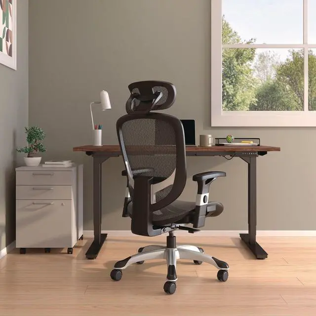 Alt view image 2 of 6 - Minerva Ergonomic Swivel Computer Desk Chair, Mesh Office Task Chair, Adjustable Seat, Arms, Headrest, Supports Up to 275 lb, Black