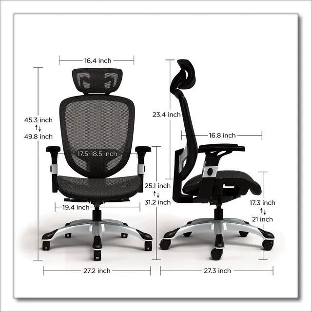 Alt view image 3 of 6 - Minerva Ergonomic Swivel Computer Desk Chair, Mesh Office Task Chair, Adjustable Seat, Arms, Headrest, Supports Up to 275 lb, Black