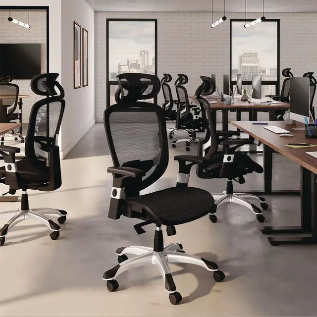 Alt view image 6 of 6 - Minerva Ergonomic Swivel Computer Desk Chair, Mesh Office Task Chair, Adjustable Seat, Arms, Headrest, Supports Up to 275 lb, Black