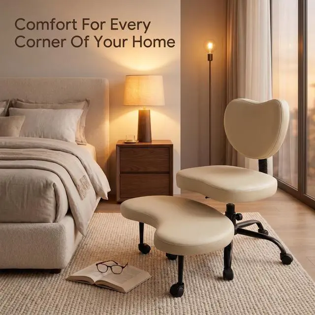 Alt view image 2 of 6 - Extra-Wide&Tall Ergonomic Criss Cross Chair, Oversized Cross-Legged Office Chair with Lumbar Support & 6.7" Retractable Footrest, ANSI/BIFMA Certified ADHD Meditation Chair for Home Office (Off White)
