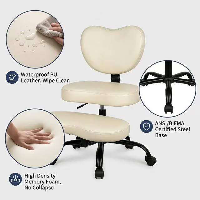 Alt view image 5 of 6 - Extra-Wide&Tall Ergonomic Criss Cross Chair, Oversized Cross-Legged Office Chair with Lumbar Support & 6.7" Retractable Footrest, ANSI/BIFMA Certified ADHD Meditation Chair for Home Office (Off White)